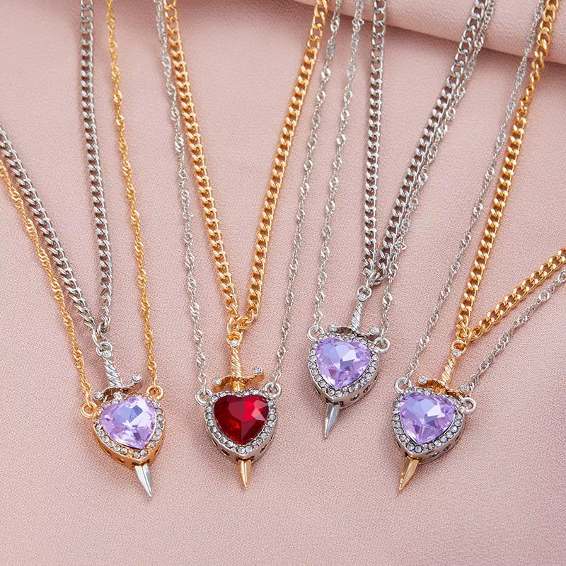 Creative Heart and Sword Couple Necklace Collarbone Chain Sword Necklace Fashion Accessories for Women Couple Gift Jewelry