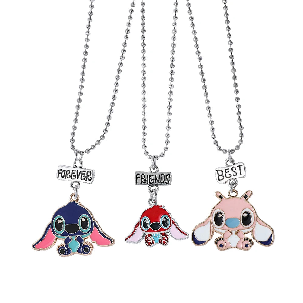 -Stitch Heart Necklace for Couple, Gold and Silver Color, Angel and Stitch, Cute Style , Jewelry Pendant, Gift for Girl, 1