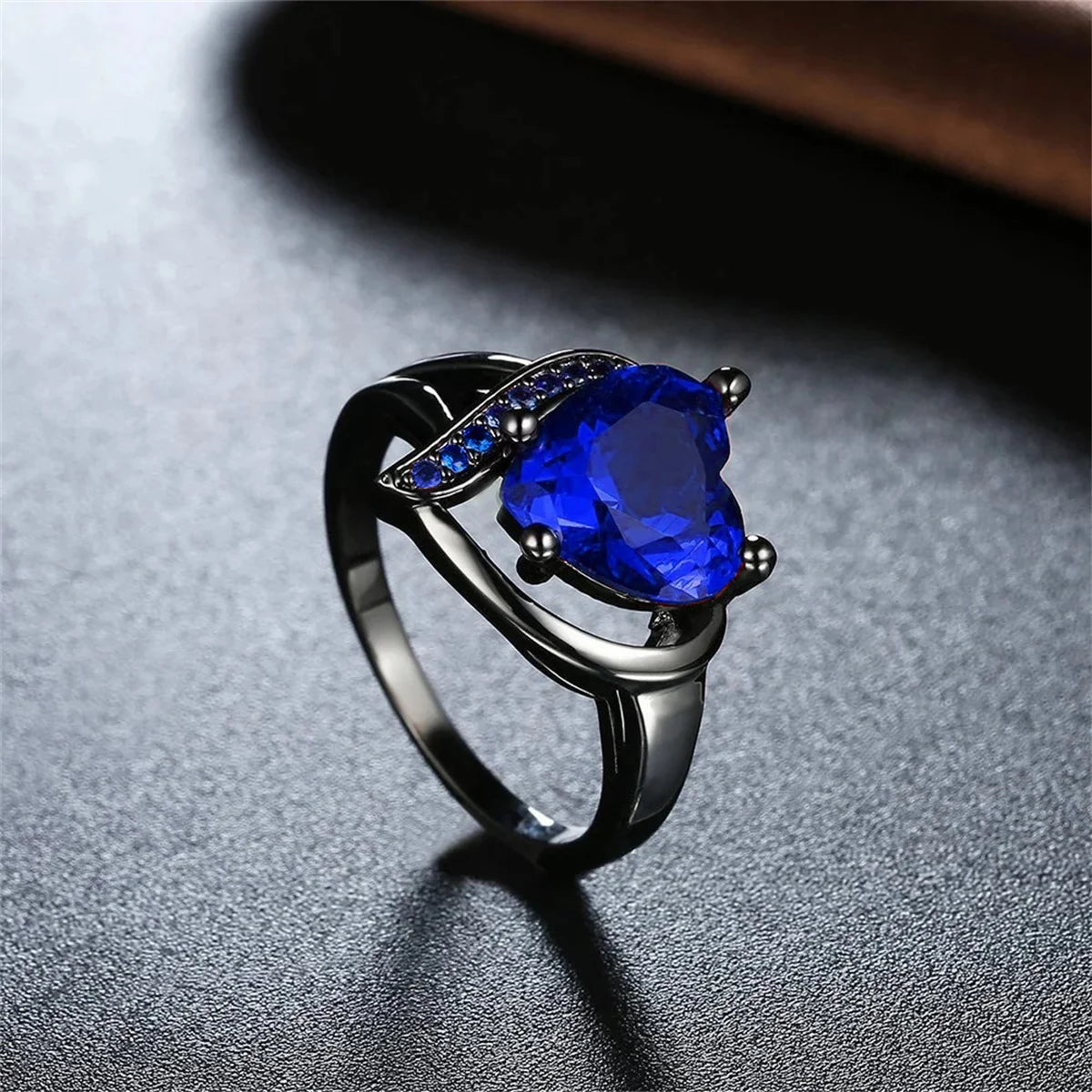 Fashion Couple Rings Romantic Women Heart Blue Rhinestones Zircon Ring Men Stainless Steel Celtic Dragon Ring Wedding Jewelry