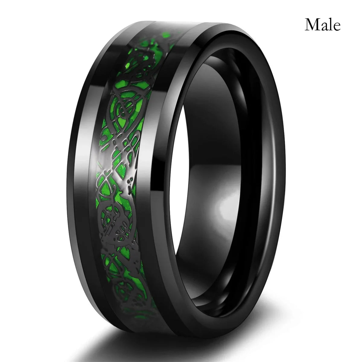 Fashion Couple Rings Romantic Women Heart Blue Rhinestones Zircon Ring Men Stainless Steel Celtic Dragon Ring Wedding Jewelry