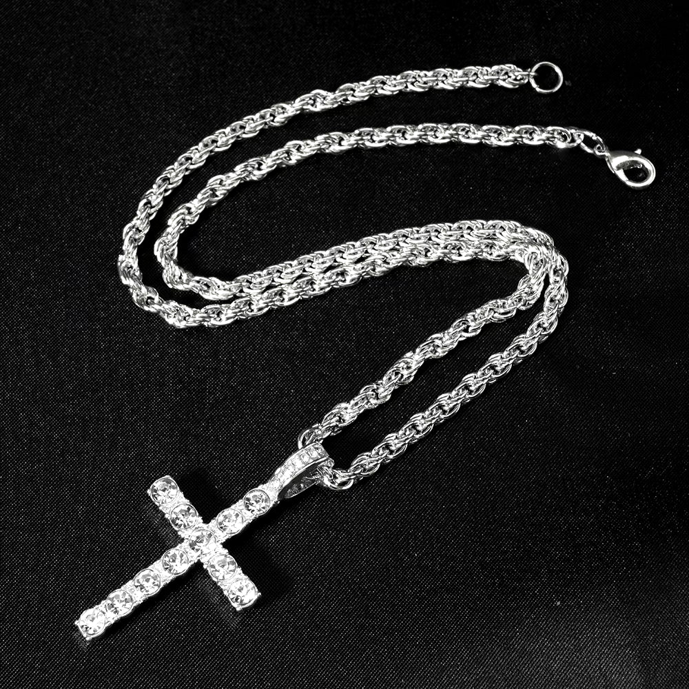 Hip Hop Iced Out Cross Pendant Necklace Strap 4Mm Zircon Tennis Chain Men Women Sparkling Necklace Punk Jewelry Fashion Gift