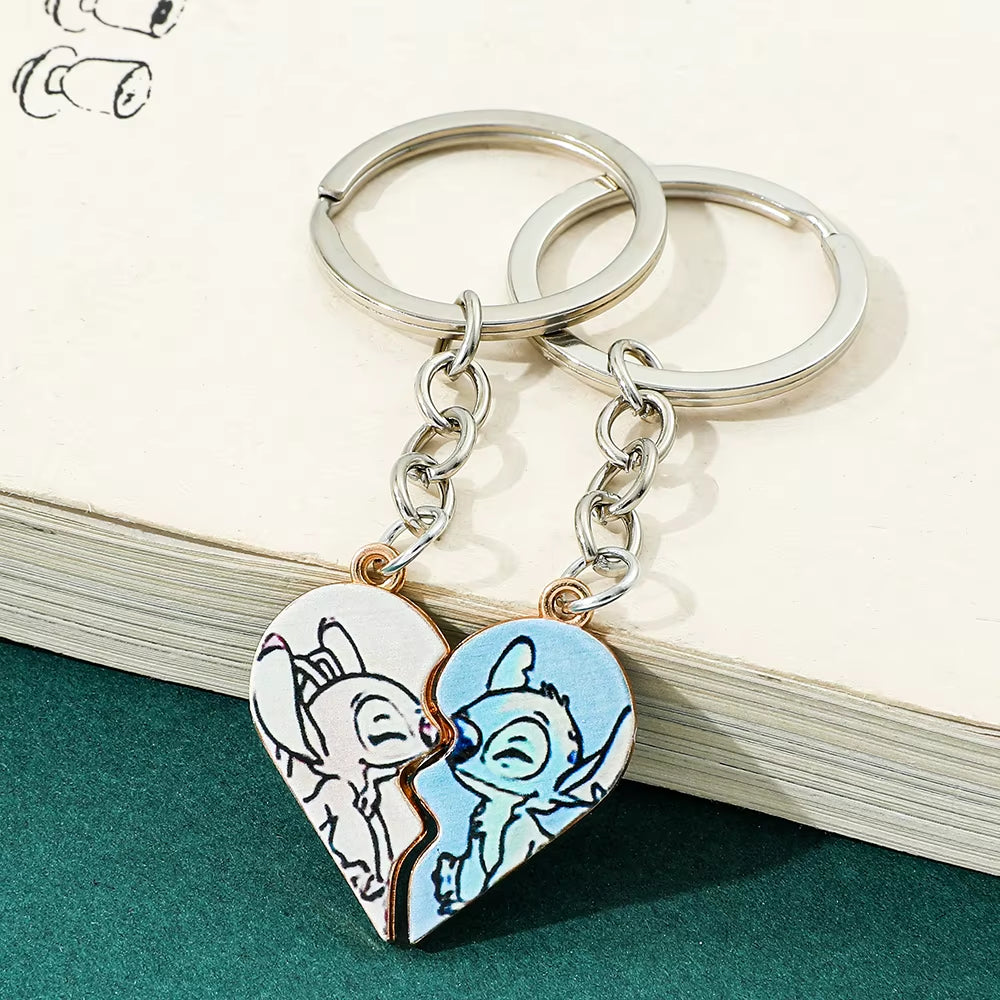 -Stitch Heart Necklace for Couple, Gold and Silver Color, Angel and Stitch, Cute Style , Jewelry Pendant, Gift for Girl, 1