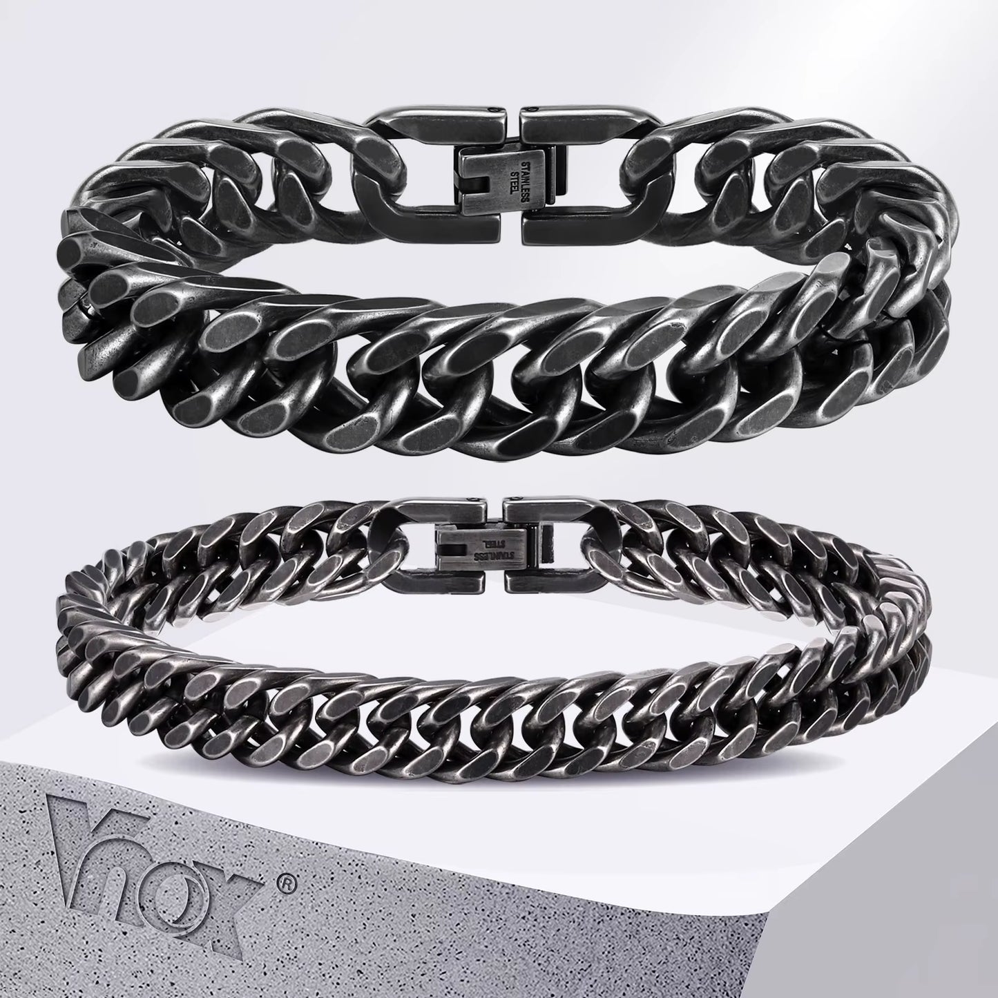 8Mm/12Mm Bold Heavy Stainless Steel Cuban Bracelets for Men Boys,Oxidized Metal Wristband,Punk Rock Chain Bracelet Jewelry