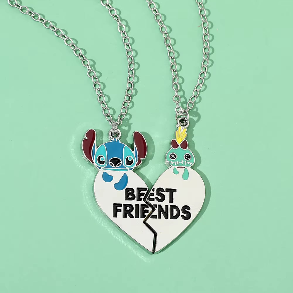 -Stitch Heart Necklace for Couple, Gold and Silver Color, Angel and Stitch, Cute Style , Jewelry Pendant, Gift for Girl, 1