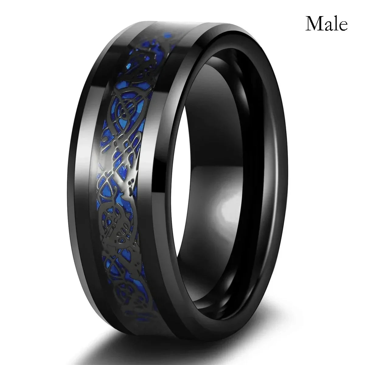 Fashion Couple Rings Romantic Women Heart Blue Rhinestones Zircon Ring Men Stainless Steel Celtic Dragon Ring Wedding Jewelry