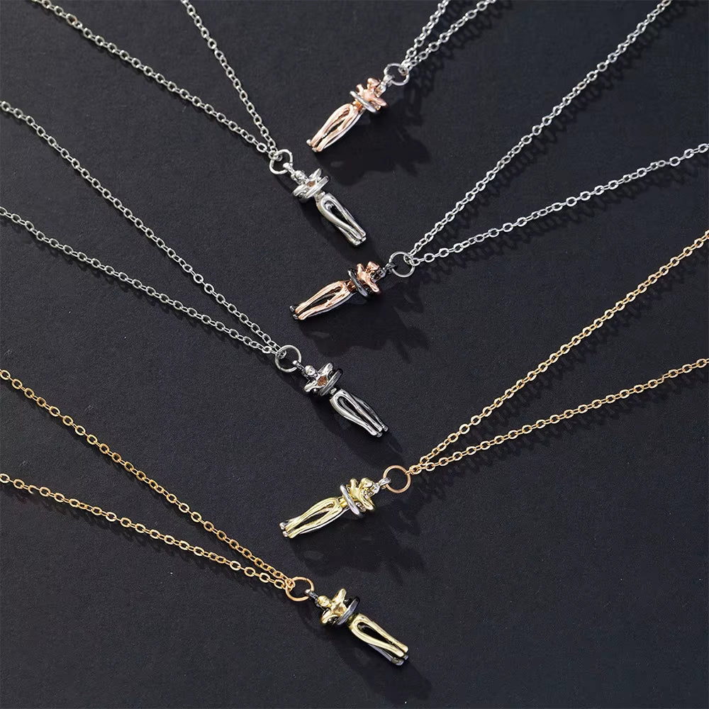 Chic Black Hug Pendant Necklace for Couples - Elegant Love Symbol,Perfect for Party & Daily Wear