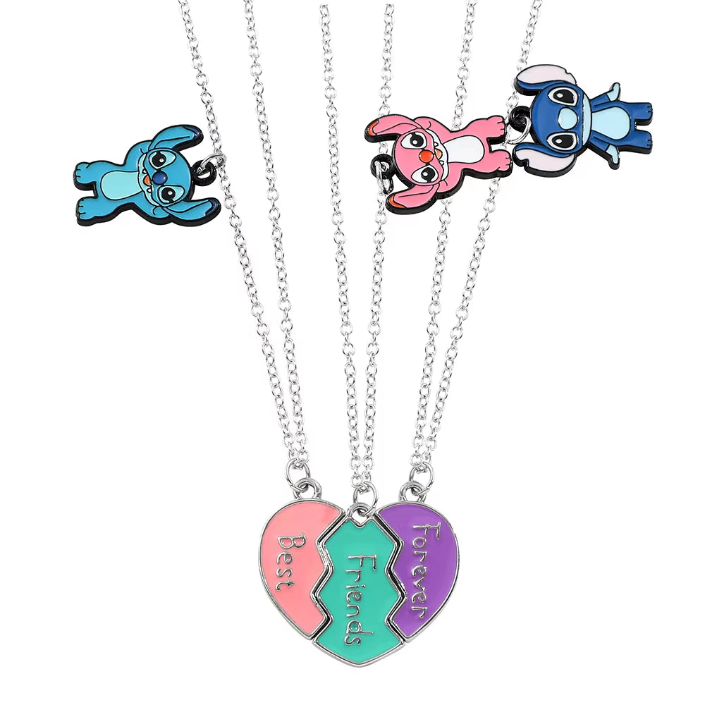-Stitch Heart Necklace for Couple, Gold and Silver Color, Angel and Stitch, Cute Style , Jewelry Pendant, Gift for Girl, 1