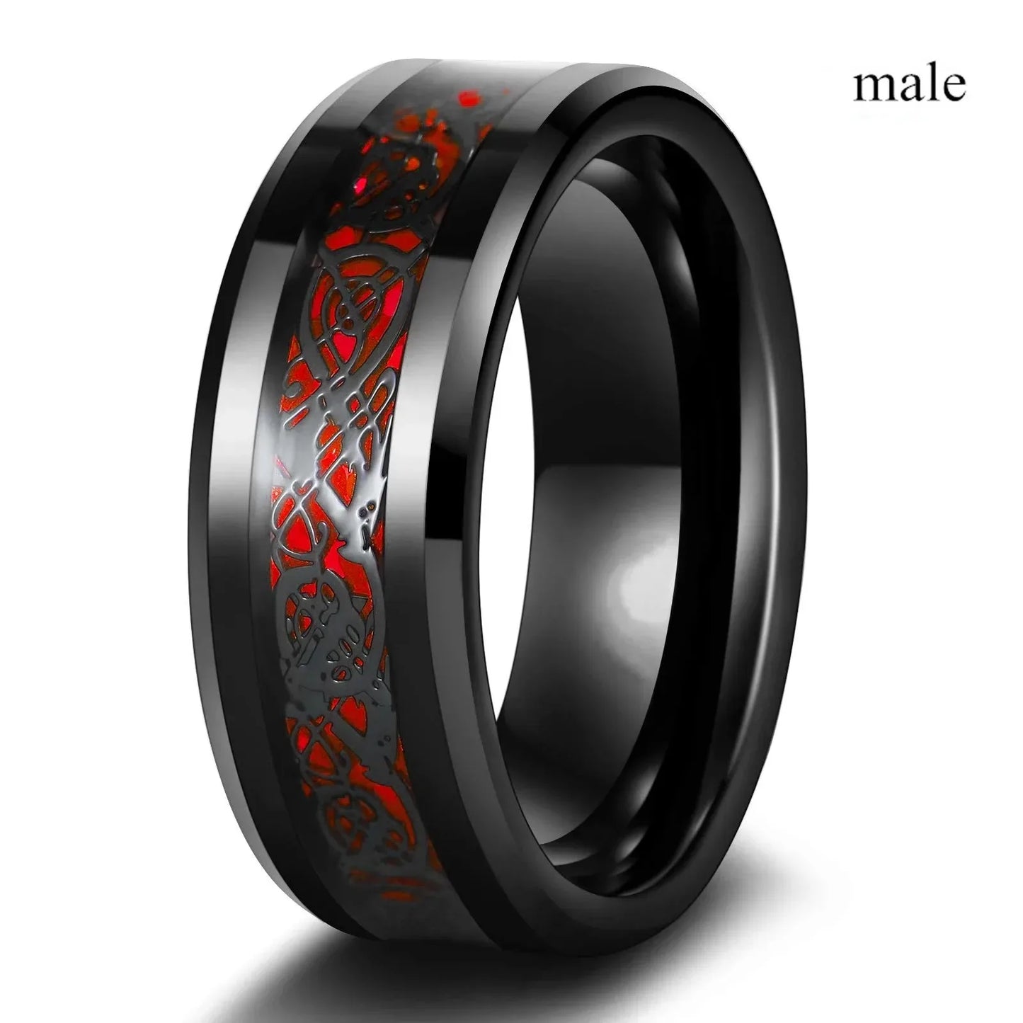 Fashion Couple Rings Romantic Women Heart Blue Rhinestones Zircon Ring Men Stainless Steel Celtic Dragon Ring Wedding Jewelry