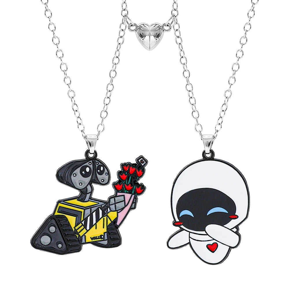 -Stitch Heart Necklace for Couple, Gold and Silver Color, Angel and Stitch, Cute Style , Jewelry Pendant, Gift for Girl, 1