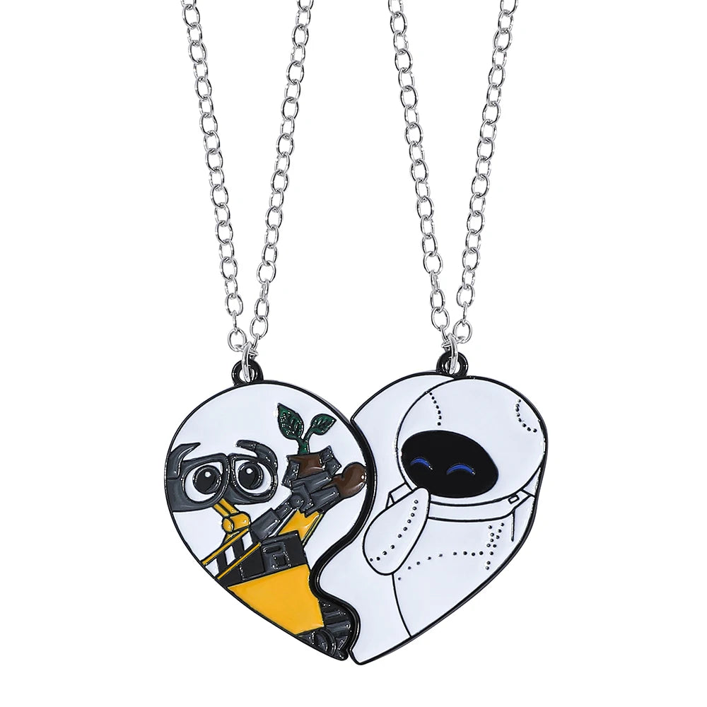 -Stitch Heart Necklace for Couple, Gold and Silver Color, Angel and Stitch, Cute Style , Jewelry Pendant, Gift for Girl, 1