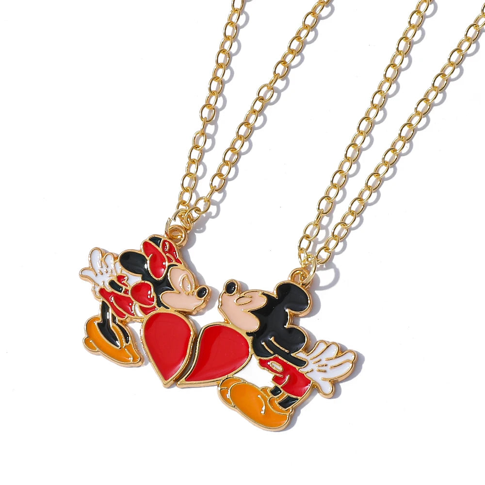 -Stitch Heart Necklace for Couple, Gold and Silver Color, Angel and Stitch, Cute Style , Jewelry Pendant, Gift for Girl, 1