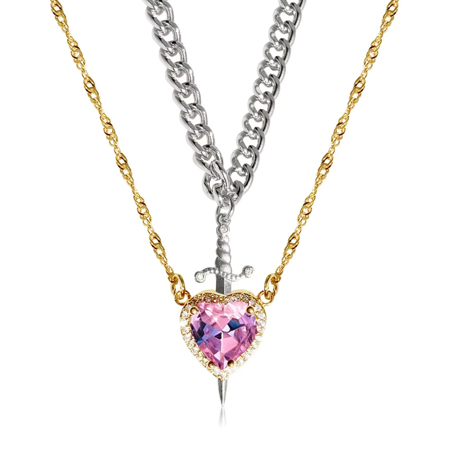 Creative Heart and Sword Couple Necklace Collarbone Chain Sword Necklace Fashion Accessories for Women Couple Gift Jewelry
