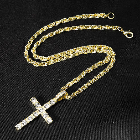 Hip Hop Iced Out Cross Pendant Necklace Strap 4Mm Zircon Tennis Chain Men Women Sparkling Necklace Punk Jewelry Fashion Gift