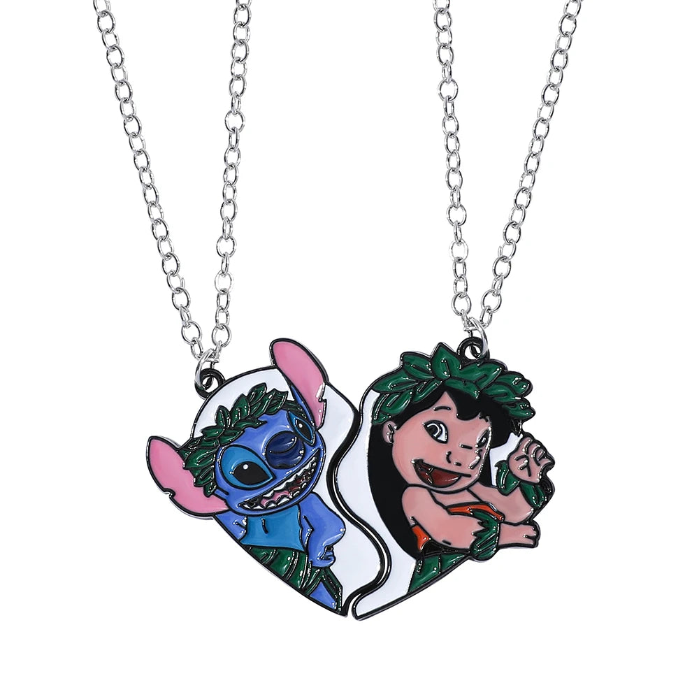 -Stitch Heart Necklace for Couple, Gold and Silver Color, Angel and Stitch, Cute Style , Jewelry Pendant, Gift for Girl, 1