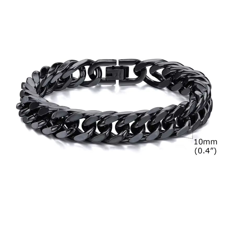8Mm/12Mm Bold Heavy Stainless Steel Cuban Bracelets for Men Boys,Oxidized Metal Wristband,Punk Rock Chain Bracelet Jewelry