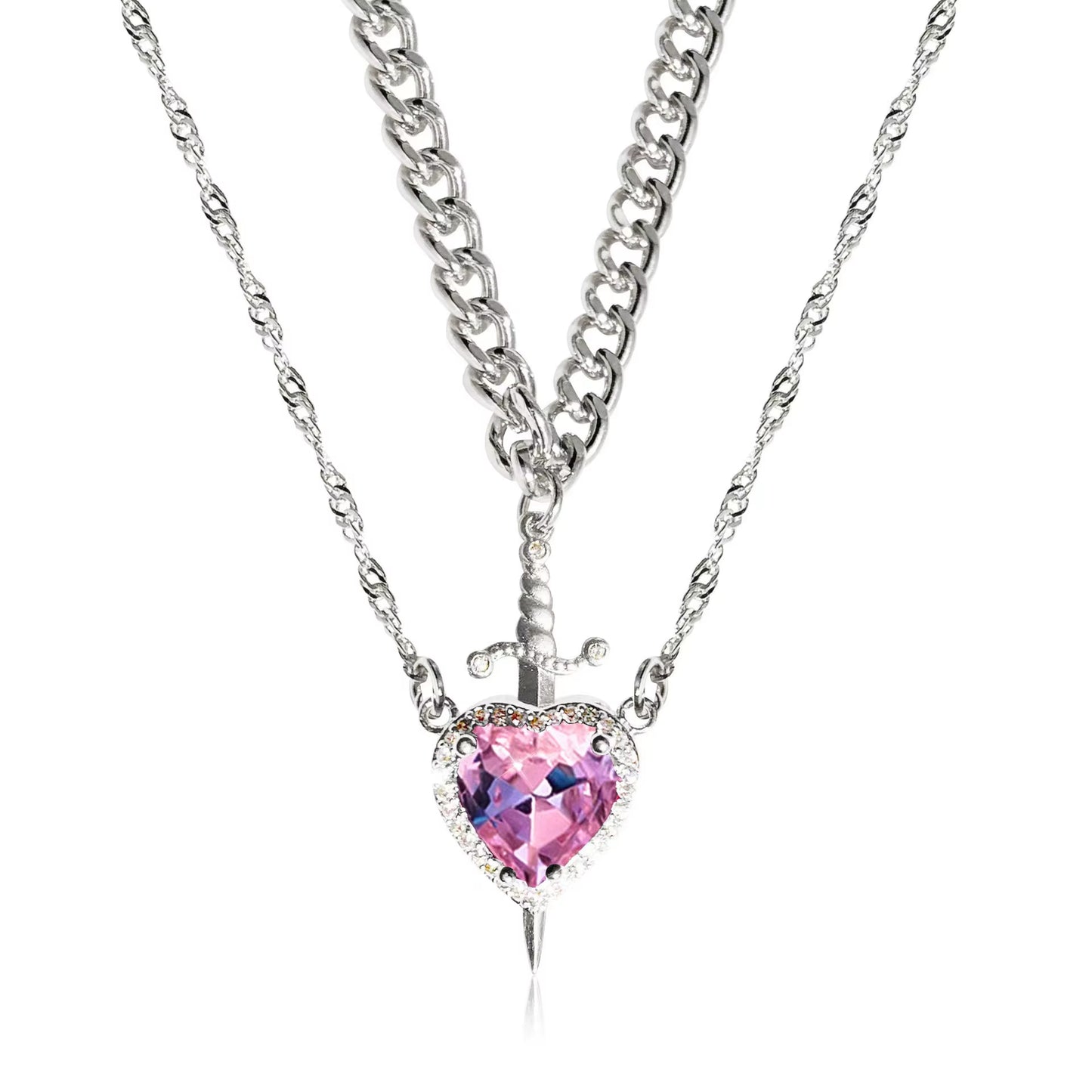 Creative Heart and Sword Couple Necklace Collarbone Chain Sword Necklace Fashion Accessories for Women Couple Gift Jewelry