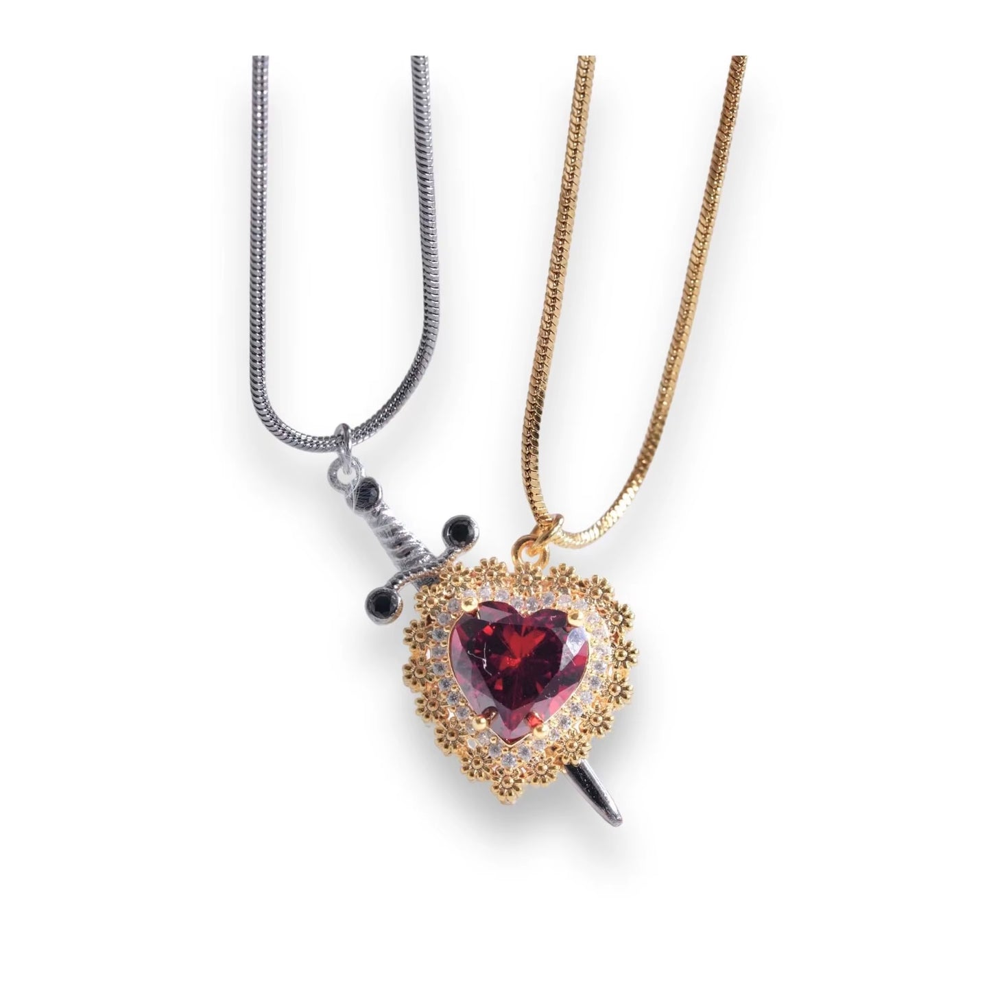 Creative Heart and Sword Couple Necklace Collarbone Chain Sword Necklace Fashion Accessories for Women Couple Gift Jewelry