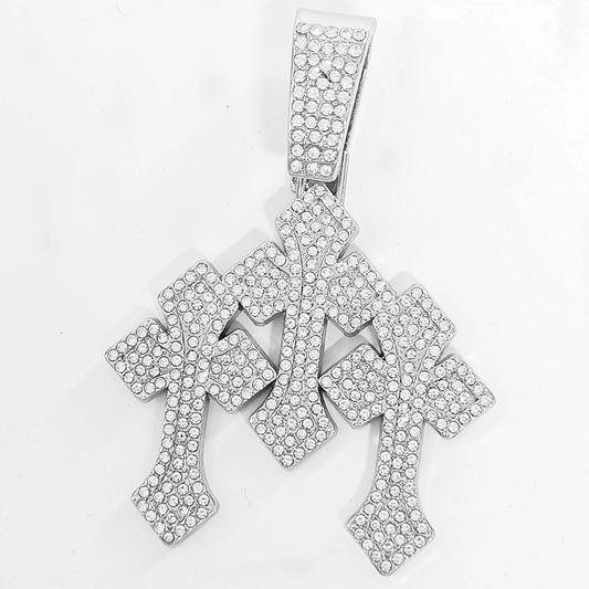 New Iced Out Stacked Crosses Pendant Necklaces for Men with 13Mm Cuban Chain Hip Hop Cross Rhinestone Jewelry Pendant Gift