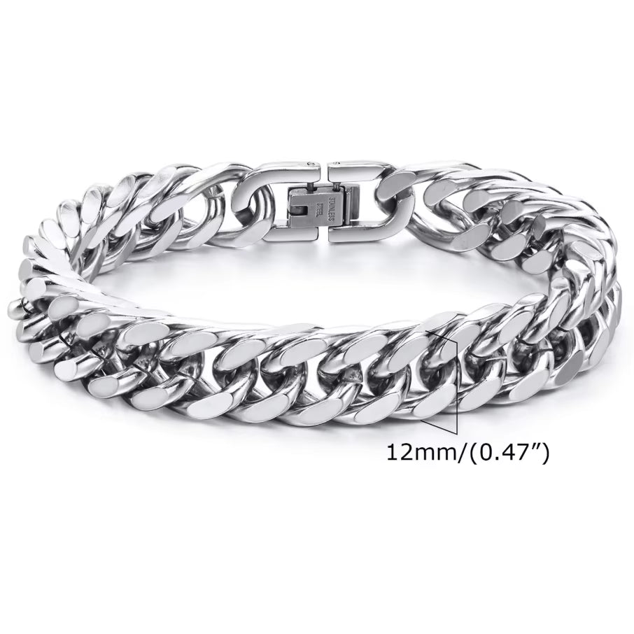 8Mm/12Mm Bold Heavy Stainless Steel Cuban Bracelets for Men Boys,Oxidized Metal Wristband,Punk Rock Chain Bracelet Jewelry