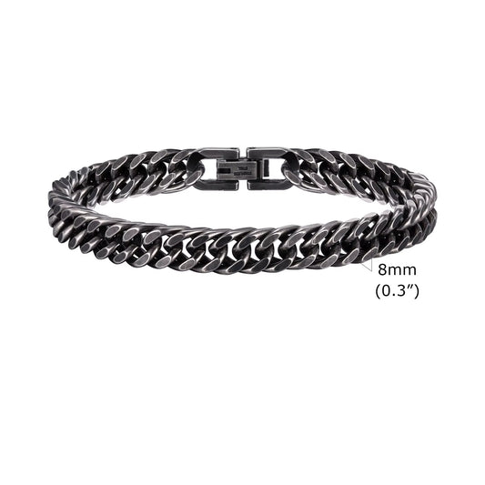 8Mm/12Mm Bold Heavy Stainless Steel Cuban Bracelets for Men Boys,Oxidized Metal Wristband,Punk Rock Chain Bracelet Jewelry