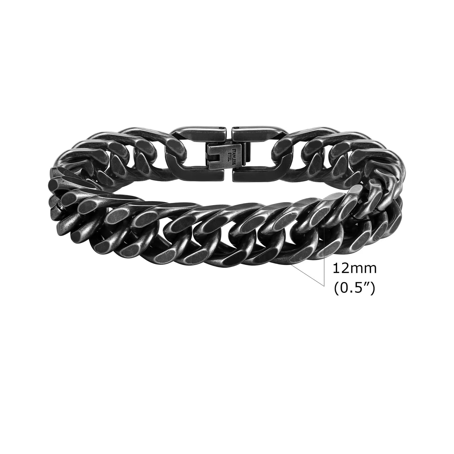 8Mm/12Mm Bold Heavy Stainless Steel Cuban Bracelets for Men Boys,Oxidized Metal Wristband,Punk Rock Chain Bracelet Jewelry