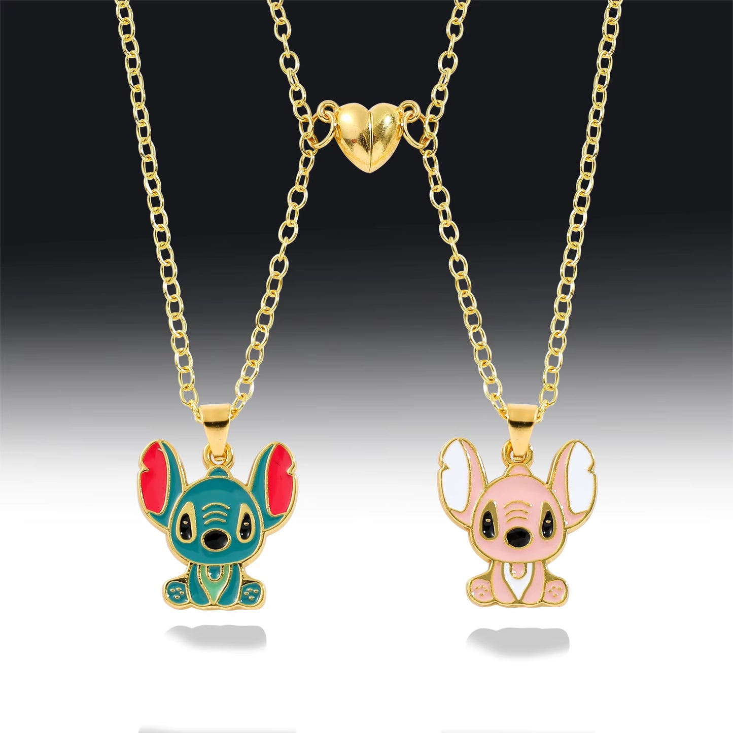 -Stitch Heart Necklace for Couple, Gold and Silver Color, Angel and Stitch, Cute Style , Jewelry Pendant, Gift for Girl, 1