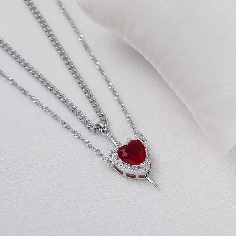 Creative Heart and Sword Couple Necklace Collarbone Chain Sword Necklace Fashion Accessories for Women Couple Gift Jewelry