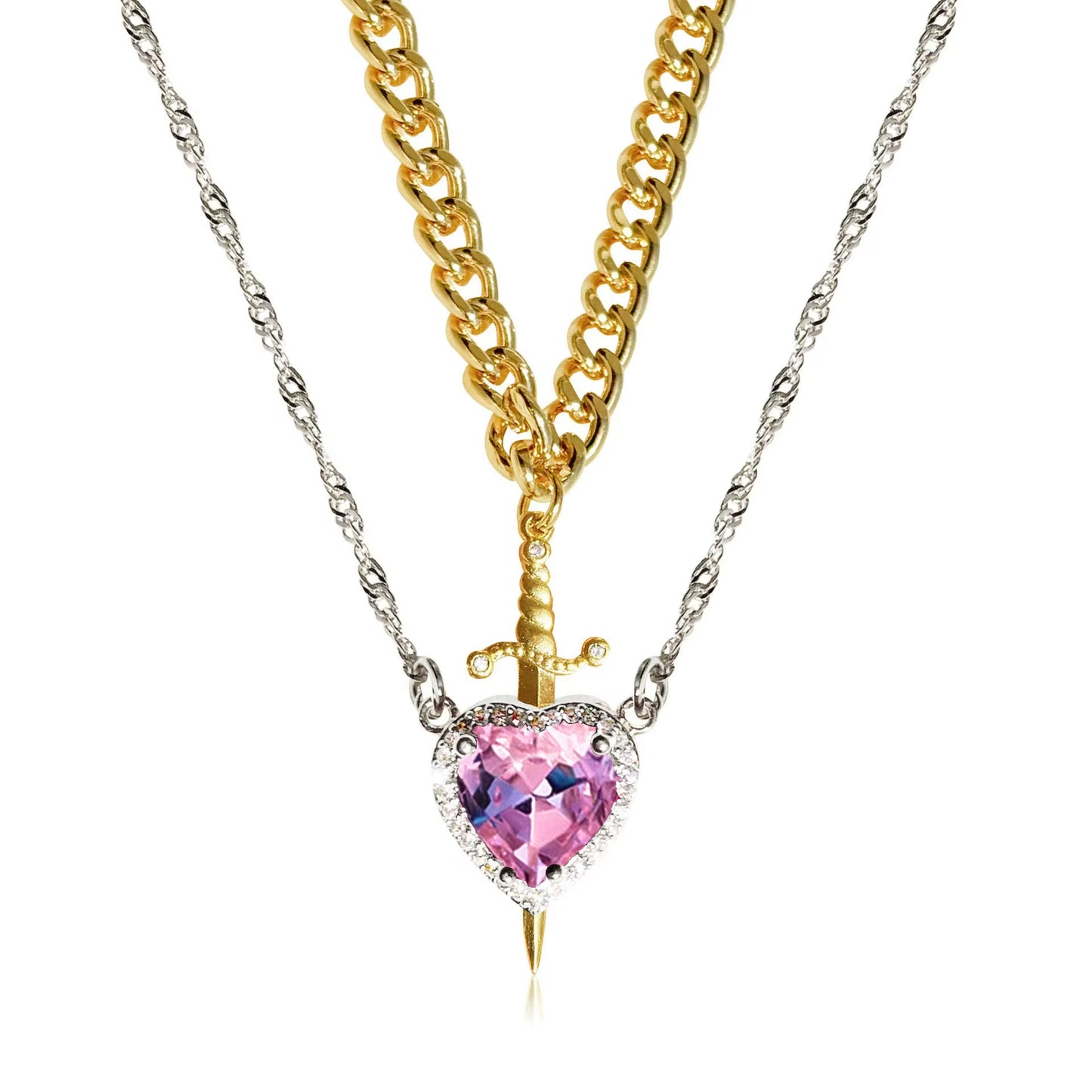 Creative Heart and Sword Couple Necklace Collarbone Chain Sword Necklace Fashion Accessories for Women Couple Gift Jewelry