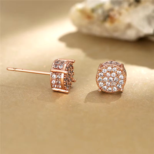 Female Austrian Crystal round Earring White Gold Yellow Gold Color White Zircon Hip Hop Wedding Stud Earrings for Women Jewelry