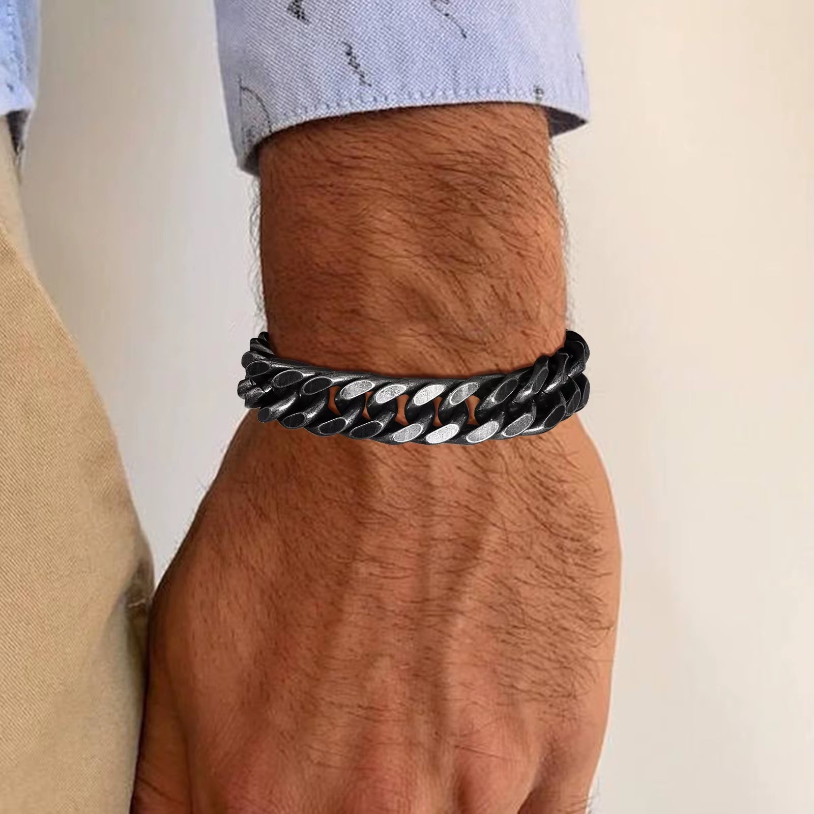 8Mm/12Mm Bold Heavy Stainless Steel Cuban Bracelets for Men Boys,Oxidized Metal Wristband,Punk Rock Chain Bracelet Jewelry