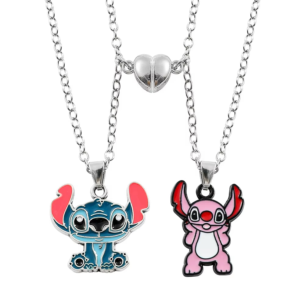 -Stitch Heart Necklace for Couple, Gold and Silver Color, Angel and Stitch, Cute Style , Jewelry Pendant, Gift for Girl, 1