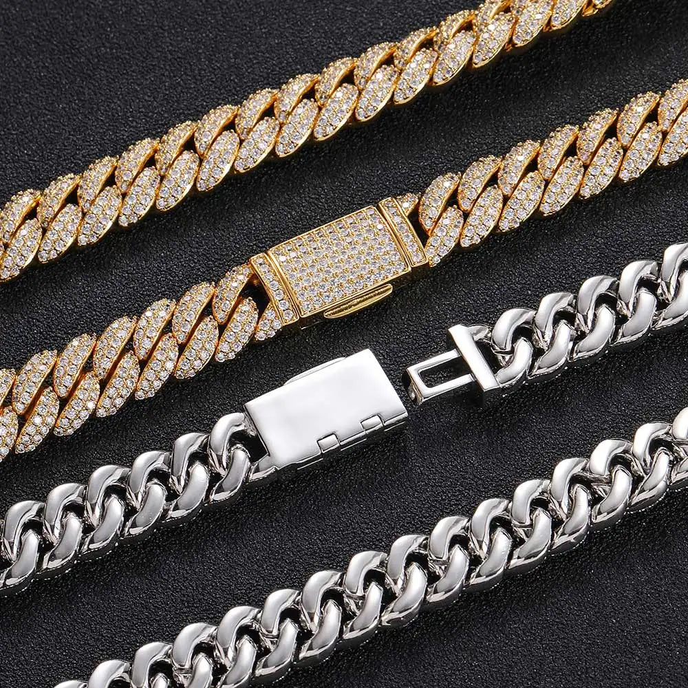 10Mm Hip Hop Cubic Zircon CZ Iced Out Bubbles Cuban Link Chain Necklace for Women Jewelry Birthday Gift