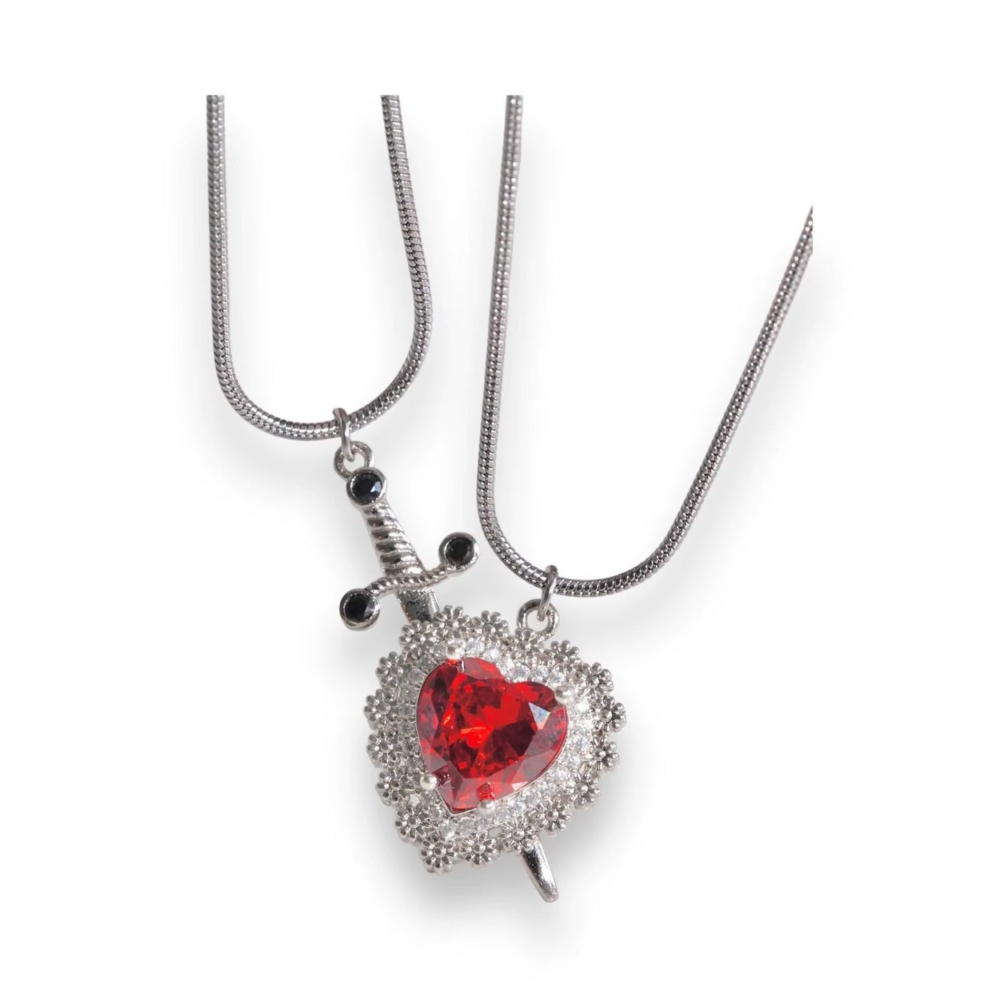 Creative Heart and Sword Couple Necklace Collarbone Chain Sword Necklace Fashion Accessories for Women Couple Gift Jewelry